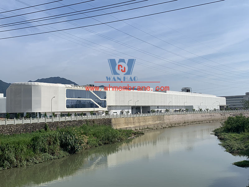 PTFE mesh membrane structure project on the facade of a new factory building