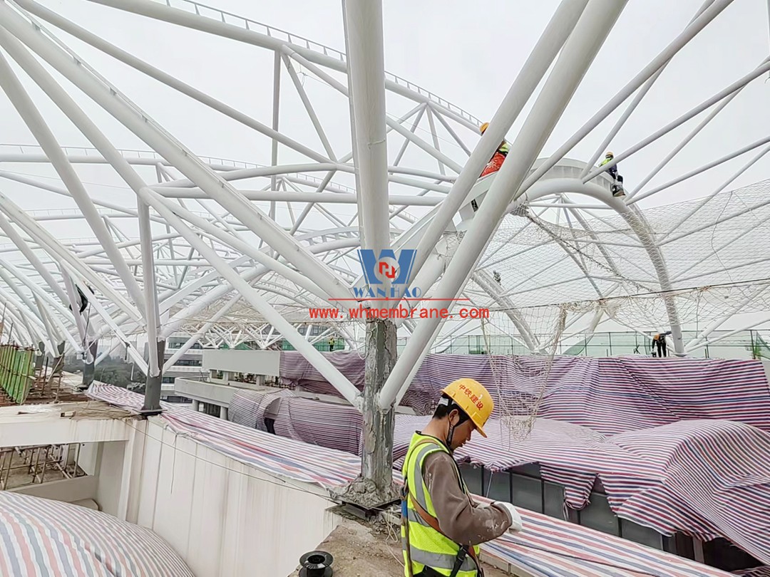 Construction is accelerating and this PTFE membrane structure is nearing completion!
