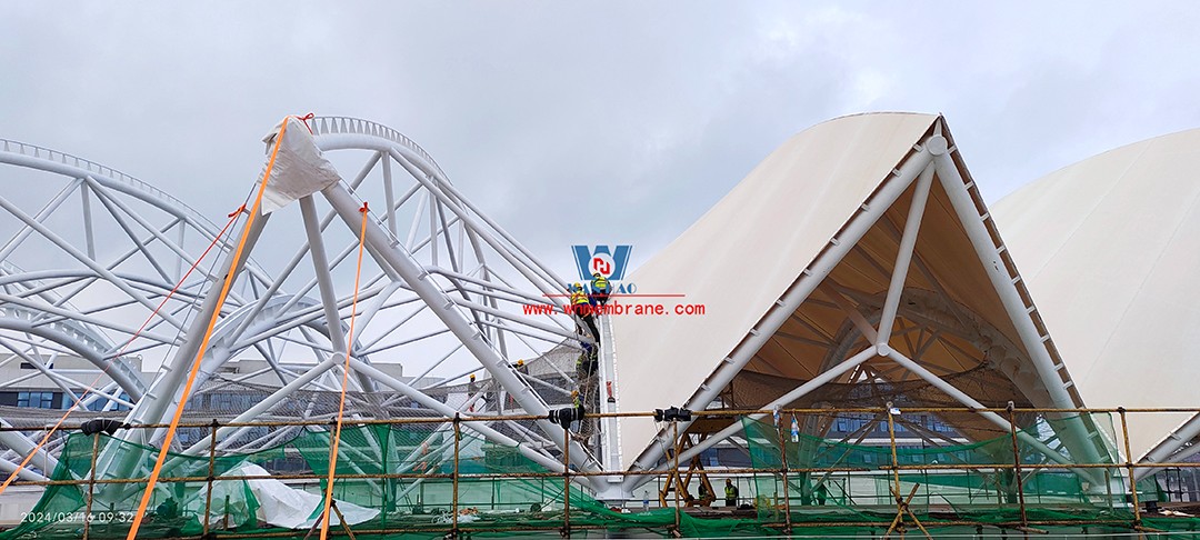 Construction is accelerating and this PTFE membrane structure is nearing completion!