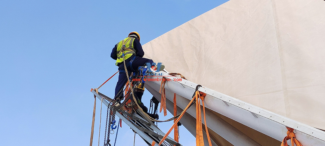 Construction is accelerating and this PTFE membrane structure is nearing completion!