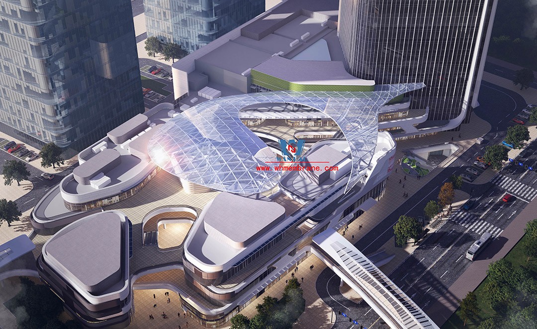 Recently, Shaoxing Huafa Financial Vitality City ETFE membrane structure commercial canopy ushered in new progress.  Shaoxing Huafa Financial Vitality City is located in Jinghu New District, Yuecheng District, Shaoxing City, 7.5km away from Shaoxing City Center, east to Xingzhong Road, west to Wenxian Road, south to Qunxian Road, north to Kwun Tong Road West. Huafa Financial Vitality City is the first commercial flagship brand of Guomai Huafa into Zhejiang, based on the history and future of Shaoxing, located in Jinghu high-end core, to create a construction surface of about 70,000 square meters of MALL BLOCK commercial street combination of urban creative consumption space. The vertical support system of the main steel structure of the canopy is a tree structure, the horizontal support system is a double-curved box lattice shell structure, and the steel columns and diagonal braces are all hoisted in a single hoisting mode. The roof lattice shell is assembled in blocks by automobile crane on the ground, and the crawler crane is hoisted in blocks. Finally, it is covered with ETFE film (soft glass). Make the whole commercial street more transparent and bright, dazzling.   The steel structure installation and splicing work is being carried out at the site. Due to the narrow space, the steel structure hoisting operation radius is large, and the on-site welding amount is large, and the recent attacks of high temperature and heavy rain have brought many tests to the project. According to the actual working conditions on the site, Marriott disassembled the steel structure hoisting section and calculated the hoisting equipment; And according to the actual situation of the project to organize relevant technical personnel to carry out targeted learning and understanding, multiple training. Establish BIM model to guide factory processing and on-site installation, adopt high-precision laser cutting, organize processing personnel and construction personnel to disclose information in special meetings, fully understand drawings and models, and provide a strong guarantee for project construction. Engineering quality is the control focus of each project, and this project is included in the company's key control projects. Throughout the construction process of the project, Marriott has always focused on this quality goal, increased human and material input, strengthened management, carried forward the company's key projects, and done a good job in the spirit of each project, implementing quality target management. In order to achieve the goal, Marriott has implemented the target value to each team according to the project, the responsibility to the person, and the site construction is meticulous. In order to ensure the smooth progress of the project, the construction staff of Marriott planned for the rainy day, inverted the schedule, thorough deployment, coordinated the allocation of resources from various parties, coordinated the allocation of personnel, materials and machines, communicated the operation technology and safety technology of the operation team in advance, and assembled, tested, accepted and obtained evidence of the steel structure mesh shell. During the construction process, in the face of hot and rainy summer weather, the engineering Department does a good job of heat prevention and flood control measures to ensure the safety of construction personnel, and fully promote the construction progress, all the construction personnel fight sunny days, grab rainy days, under the premise of ensuring safety and quality, and constantly promote the progress of steel structure assembly, creating conditions for the installation of membrane structure in the later period.   The smooth progress of the project laid a solid foundation for the completion of the 