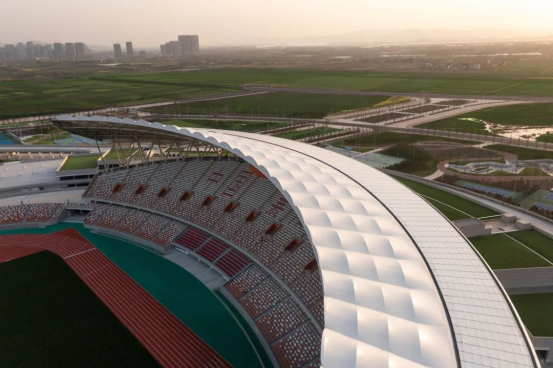 PTFE Tensile Membrane Structure Roofing of Xiangyang Sports Center in China PTFE Tensile Membrane Structure Roofing of Xiangyang Sports Center in China