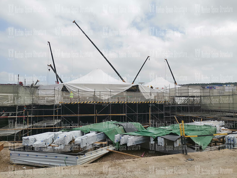 Lifting video of Nanjing Yuanboyuan dome membrane structure shed project