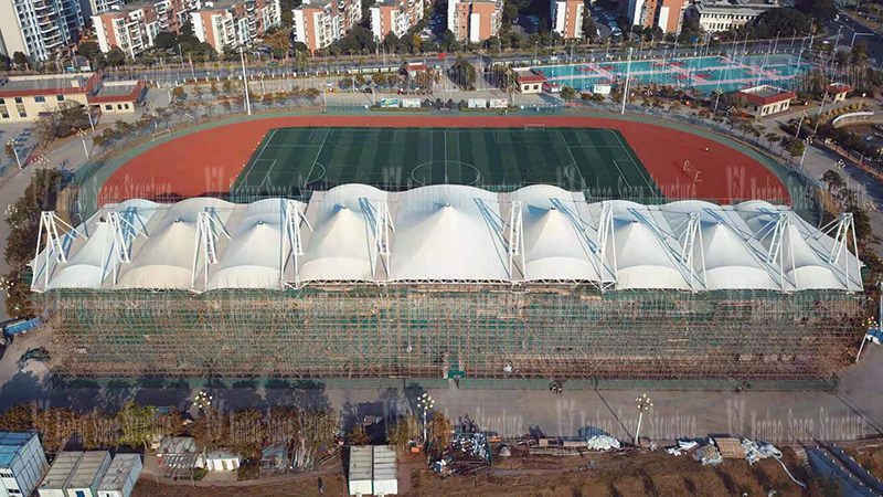 Shanwei Sports Center (Phase I) Track and Field Field Membrane Structure Project Enters the Stage of Secondary Membrane and Waterproof Construction