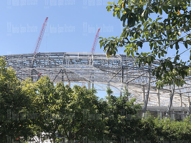 The steel membrane structure in the model area of the ETFE roof membrane structure project of Chongqing Longxing Football Stadium is completed