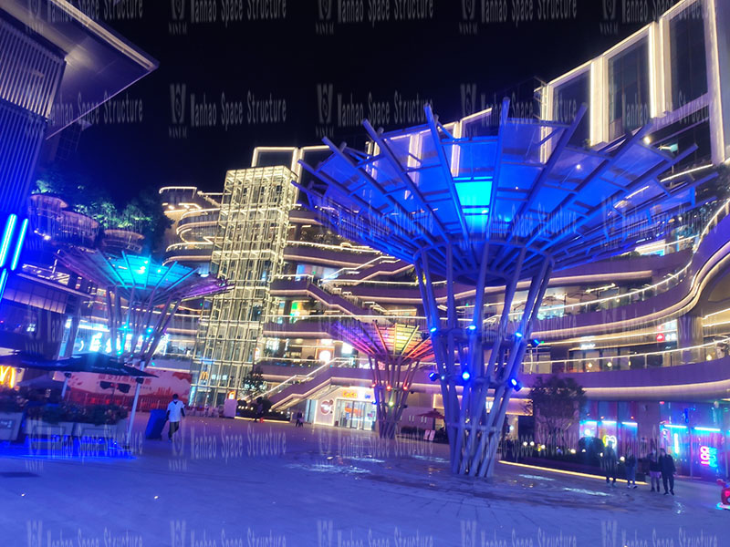 Night view of the inverted umbrella ETFE membrane structure project of Shijiazhuang Southeast Zhihui City