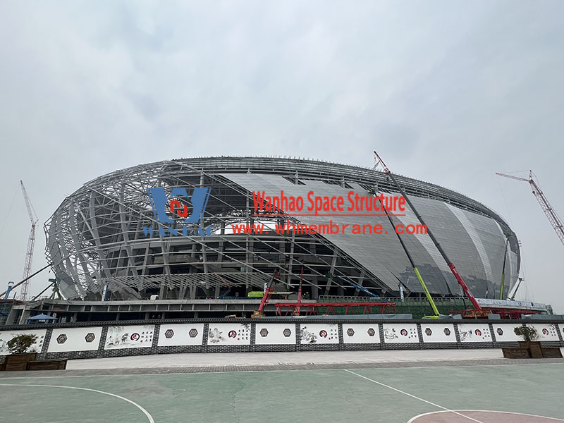 The inner ring steel structure of the ETFE roof membrane structure project of Chongqing Longxing Football Stadium has been completed