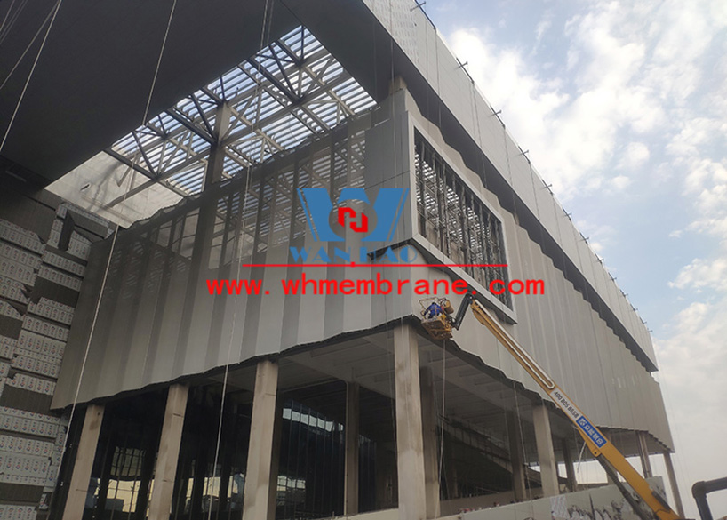 International Convention and Exhibition Center Exhibition Hall Curtain Wall PTFE Mesh Membrane Structure Project with 2300 square meters of  ptfe mesh project construction by WANHAO.