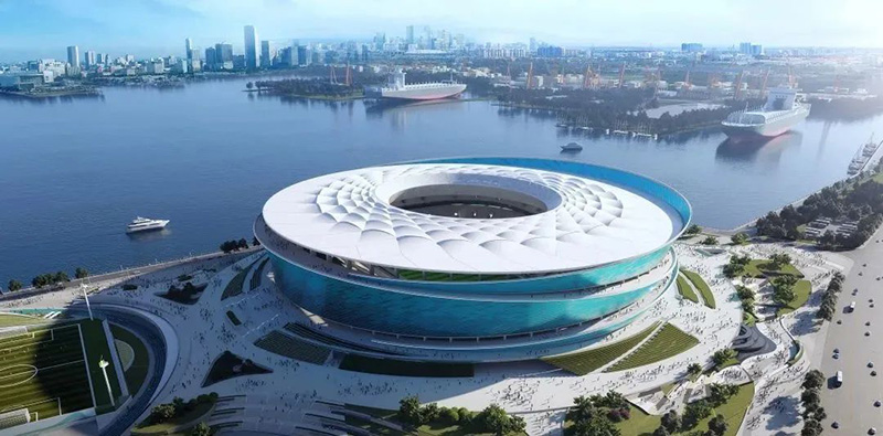 Dalian Barracuda Bay Football Stadium cable structure completed