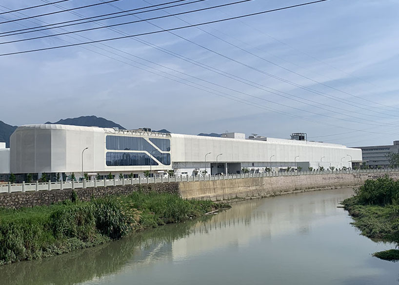 PTFE mesh membrane structure project on the facade of a new factory building