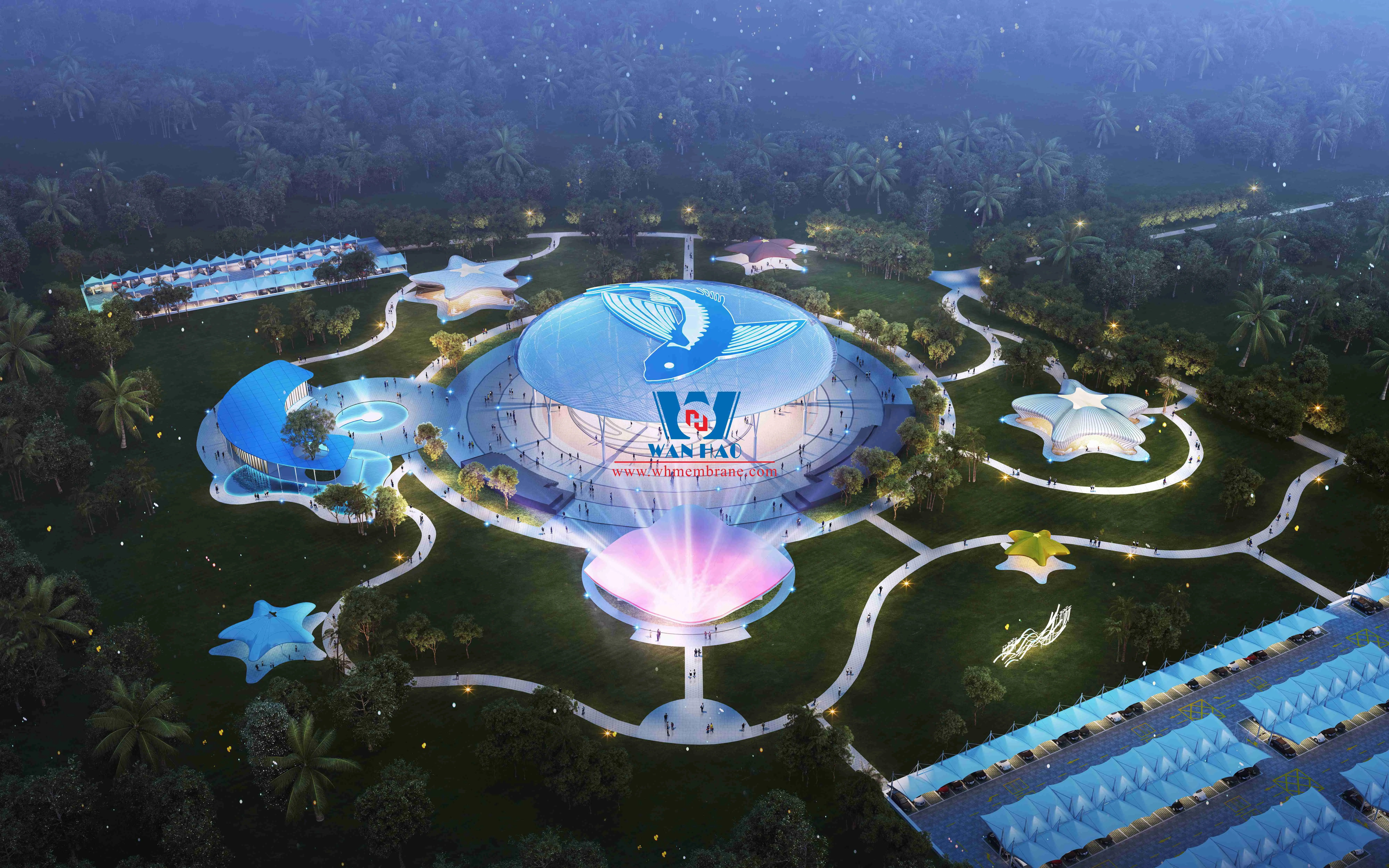 ETFE Tension Structure Membrane Roofing for Barbados Flying Fish Music Theme Park