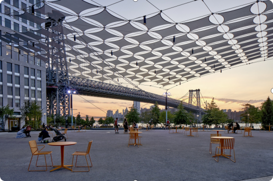 Steel Cable and Membrane Fabric Structure for New York Domino Park in America