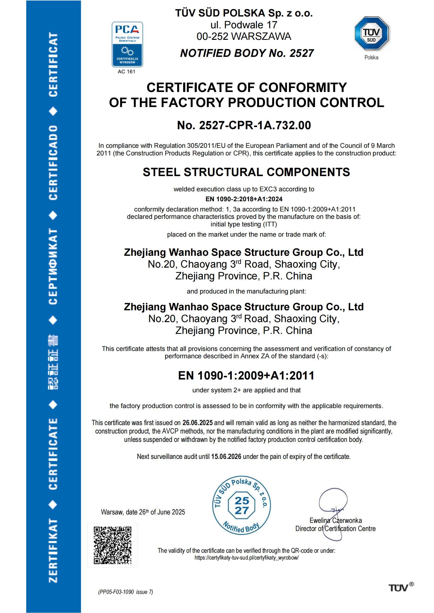 EU CE Certification Certificate - EN1090-1