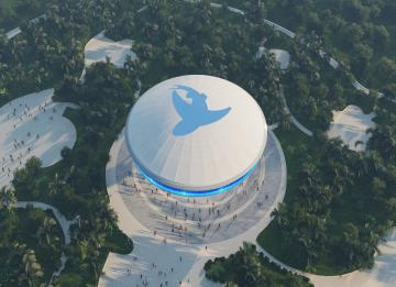 Barbados Flying Fish Square ETFE membrane canopy is successfully installed.